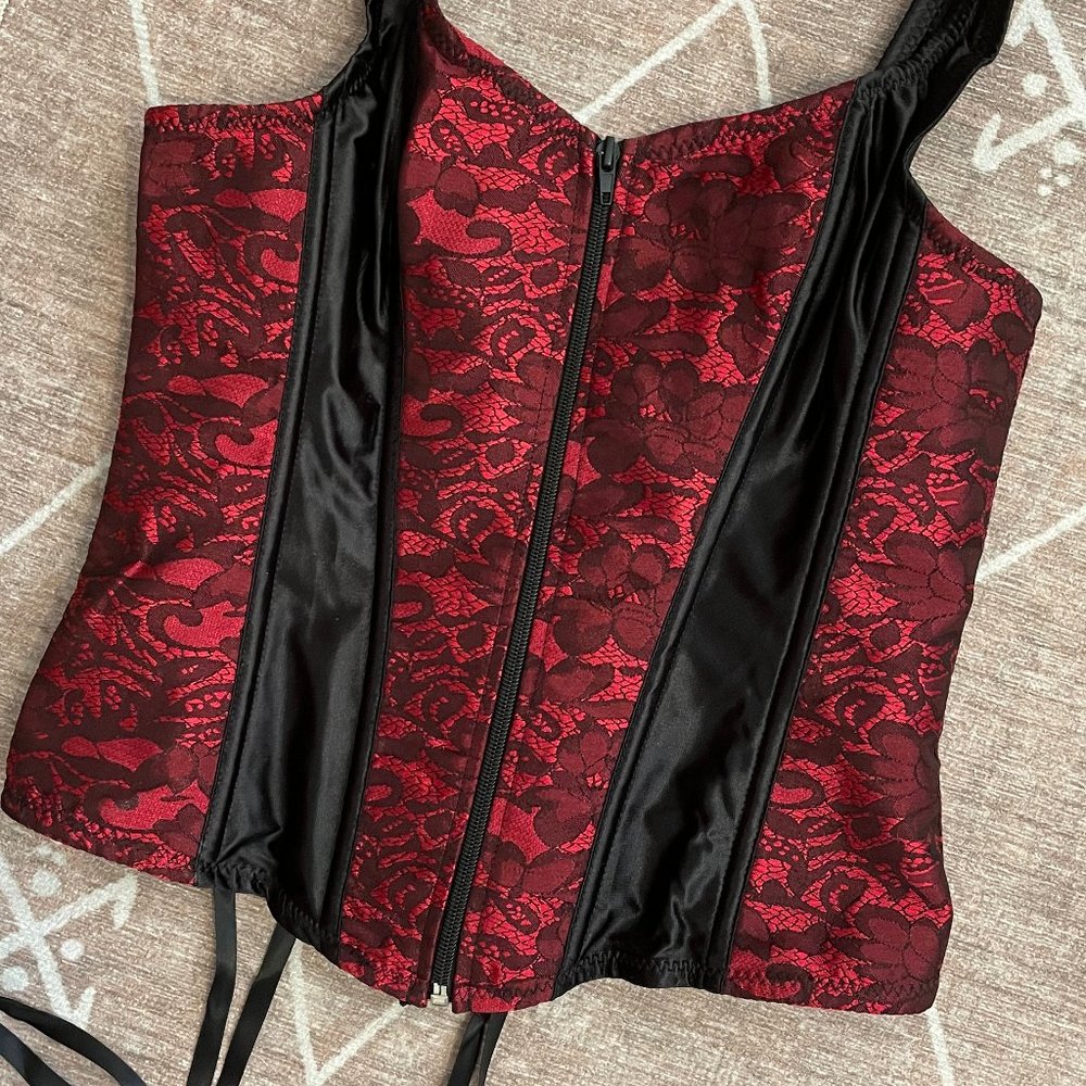 Red & Black Zipper Corset Bustier Top